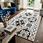 White shu velvet rug with black vintage paisley floral pattern, non slip washable boho carpet
